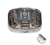 Pill Case 3 Compartment Pill Box Round Pills Organize Book Room Mysterious Library Pillbox Metal Waterproof Medicine Organizer Box for Travel Medicines Container Storage Box for Medication Planner