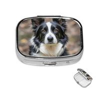 Pill Case 3 Compartment Pill Box Round Pills Organize Border Collie Pillbox Metal Waterproof Medicine Organizer Box for Travel Medicines Container Storage Box for Medication Planner