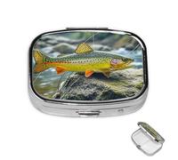 Pill Case 3 Compartment Pill Box Round Pills Organize Brook Trout Fly Fishing Pillbox Metal Waterproof Medicine Organizer Box for Travel Medicines Container Storage Box for Medication Planner