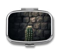 Pill Case 3 Compartment Pill Box Round Pills Organize Cacti Growing on The Roadside Pillbox Metal Waterproof Medicine Organizer Box for Travel Pills Container Storage Box for Medication Planner