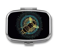 Pill Case 3 Compartment Pill Box Round Pills Organize Cartoon Bee Pillbox Metal Waterproof Medicine Organizer Box for Travel Pills Container Storage Box for Medication Planner