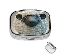 Pill Case 3 Compartment Pill Box Round Pills Organize Cartoon Black White Sheep Pillbox Metal Waterproof Medicine Organizer Box for Travel Medicines Container Storage Box for Medication Planner
