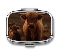 Pill Case 3 Compartment Pill Box Round Pills Organize Cattle on The Highlands Pillbox Metal Waterproof Medicine Organizer Box for Travel Pills Container Storage Box for Medication Planner