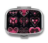 Pill Case 3 Compartment Pill Box Round Pills Organize Different Designs of Heart Pillbox Metal Waterproof Medicine Organizer Box for Travel Pills Container Storage Box for Medication Planner