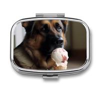 Pill Case 3 Compartment Pill Box Round Pills Organize Dog Who Likes Ice Cream Pillbox Metal Waterproof Medicine Organizer Box for Travel Pills Container Storage Box for Medication Planner