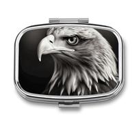 Pill Case 3 Compartment Pill Box Round Pills Organize Eagle Black and White Pillbox Metal Waterproof Medicine Organizer Box for Travel Pills Container Storage Box for Medication Planner