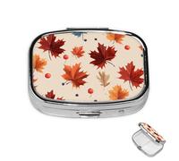 Pill Case 3 Compartment Pill Box Round Pills Organize Fall Maple Leaf Pillbox Metal Waterproof Medicine Organizer Box for Travel Medicines Container Storage Box for Medication Planner