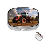 Pill Case 3 Compartment Pill Box Round Pills Organize Fantasy Farm Tractor Pillbox Metal Waterproof Medicine Organizer Box for Travel Medicines Container Storage Box for Medication Planner