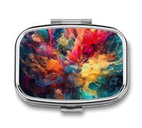 Pill Case 3 Compartment Pill Box Round Pills Organize Fluid Watercolor Pillbox Metal Waterproof Medicine Organizer Box for Travel Pills Container Storage Box for Medication Planner