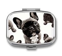 Pill Case 3 Compartment Pill Box Round Pills Organize French Bulldog Pillbox Metal Waterproof Medicine Organizer Box for Travel Pills Container Storage Box for Medication Planner