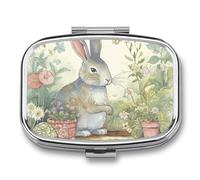 Pill Case 3 Compartment Pill Box Round Pills Organize Garden Bunny Pillbox Metal Waterproof Medicine Organizer Box for Travel Pills Container Storage Box for Medication Planner