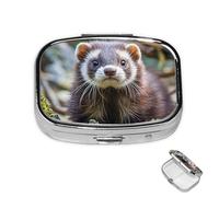 Pill Case 3 Compartment Pill Box Round Pills Organize Hairy Ferret Pillbox Metal Waterproof Medicine Organizer Box for Travel Medicines Container Storage Box for Medication Planner