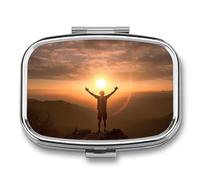 Pill Case 3 Compartment Pill Box Round Pills Organize Man Raises His Arms Pillbox Metal Waterproof Medicine Organizer Box for Travel Pills Container Storage Box for Medication Planner