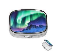 Pill Case 3 Compartment Pill Box Round Pills Organize Northern Lights Pillbox Metal Waterproof Medicine Organizer Box for Travel Medicines Container Storage Box for Medication Planner