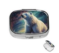 Pill Case 3 Compartment Pill Box Round Pills Organize Northern Lights Polar Bear Pillbox Metal Waterproof Medicine Organizer Box for Travel Medicines Container Storage Box for Medication Planner