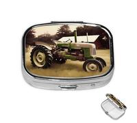 Pill Case 3 Compartment Pill Box Round Pills Organize Old Tractor Photo Farm Pillbox Metal Waterproof Medicine Organizer Box for Travel Medicines Container Storage Box for Medication Planner