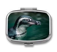 Pill Case 3 Compartment Pill Box Round Pills Organize Penguin in The Water Pillbox Metal Waterproof Medicine Organizer Box for Travel Pills Container Storage Box for Medication Planner