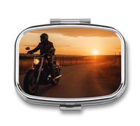 Pill Case 3 Compartment Pill Box Round Pills Organize Riding Into The Sunset Pillbox Metal Waterproof Medicine Organizer Box for Travel Pills Container Storage Box for Medication Planner