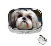 Pill Case 3 Compartment Pill Box Round Pills Organize Shih Tzu Dog Pillbox Metal Waterproof Medicine Organizer Box for Travel Medicines Container Storage Box for Medication Planner