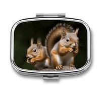 Pill Case 3 Compartment Pill Box Round Pills Organize Squirrel Animal Pillbox Metal Waterproof Medicine Organizer Box for Travel Pills Container Storage Box for Medication Planner