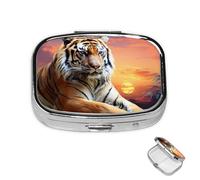 Pill Case 3 Compartment Pill Box Round Pills Organize Tiger Colorful Sunset Pillbox Metal Waterproof Medicine Organizer Box for Travel Medicines Container Storage Box for Medication Planner