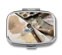 Pill Case 3 Compartment Pill Box Round Pills Organize Watercolor Paints and Brushes Pillbox Metal Waterproof Medicine Organizer Box for Travel Pills Container Storage Box for Medication Planner