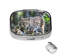Pill Case 3 Compartment Pill Box Round Pills Organize Wild Bobcat Pillbox Metal Waterproof Medicine Organizer Box for Travel Medicines Container Storage Box for Medication Planner