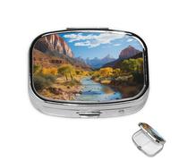 Pill Case 3 Compartment Pill Box Round Pills Organize Zion National Park Pillbox Metal Waterproof Medicine Organizer Box for Travel Medicines Container Storage Box for Medication Planner