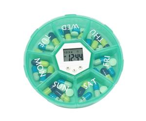 Pill Case, 7-Way Intelligent Pill Box with Timer, Daily Medication Reminder with Morning, Noon, Evening, Compartments for Home, Work, On the Go