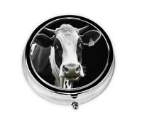 Pill Case Animal Funny Cow Head Black White Round Pill Box Daily 3 Compartment Travel Pill Container for Pocket Purse Portable Medicine Cod Liver Oil Storage Box 3 Times a Day Pill Organizer