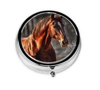 Pill Case Animal Horse Round Pill Box Daily 3 Compartment Travel Pill Container for Pocket Purse Portable Medicine Cod Liver Oil Storage Box 3 Times a Day Pill Organizer
