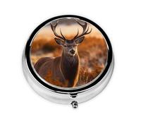 Pill Case Antler Red Deer Round Pill Box Daily 3 Compartment Travel Pill Container for Pocket Purse Portable Medicine Cod Liver Oil Storage Box 3 Times a Day Pill Organizer