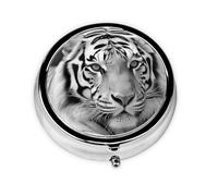 Pill Case Black White Tiger Round Pill Box Daily 3 Compartment Travel Pill Container for Pocket Purse Portable Medicine Cod Liver Oil Storage Box 3 Times a Day Pill Organizer