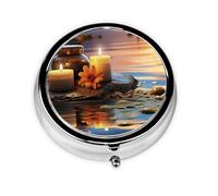 Pill Case Candles Meditation Stones Round Pill Box Daily 3 Compartment Travel Pill Container for Pocket Purse Portable Medicine Cod Liver Oil Storage Box 3 Times a Day Pill Organizer