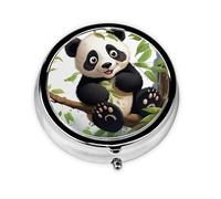 Pill Case Cartoon Panda on The Tree Branch Round Pill Box Daily 3 Compartment Travel Pill Container for Pocket Purse Portable Medicine Cod Liver Oil Storage Box 3 Times a Day Pill Organizer