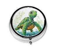 Pill Case Cartoon Turtle Pattern Round Pill Box Daily 3 Compartment Travel Pill Container for Pocket Purse Portable Medicine Cod Liver Oil Storage Box 3 Times a Day Pill Organizer