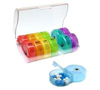 Pill Case, Colorful Clear Pill Boxes Organizer, Portable Daily Supplement Container, 5.31x3.39x2.05 Inches, Easy Open Compartments, for Medication, Pocket, Storage, Travel