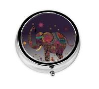 Pill Case Colorful Tribal Floral Elephant Round Pill Box Daily 3 Compartment Travel Pill Container for Pocket Purse Portable Medicine Cod Liver Oil Storage Box 3 Times a Day Pill Organizer