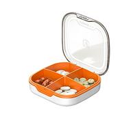 Pill Case Compartment Portable Pill Organizer Divided Vitamin Box Medicine Holder for Daily and Travel Use-4 Compartments-White Orange
