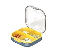 Pill Case Compartment Portable Pill Organizer Divided Vitamin Box Medicine Holder for Daily and Travel Use-4 Compartments-Dark Blue