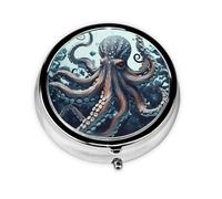 Pill Case Cool Octopus Round Pill Box Daily 3 Compartment Travel Pill Container for Pocket Purse Portable Medicine Cod Liver Oil Storage Box 3 Times a Day Pill Organizer