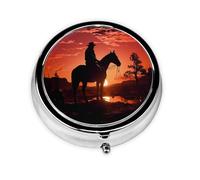 Pill Case Cowboy West Round Pill Box Daily 3 Compartment Travel Pill Container for Pocket Purse Portable Medicine Cod Liver Oil Storage Box 3 Times a Day Pill Organizer