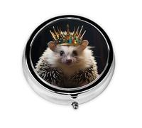 Pill Case Crown with Hedgehog Round Pill Box Daily 3 Compartment Travel Pill Container for Pocket Purse Portable Medicine Cod Liver Oil Storage Box 3 Times a Day Pill Organizer