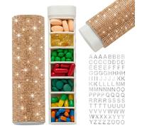 Pill Case for Purse Bling 7-Day Pill Organizer Weekly Compact Medicine Containers Travel Medication Box Holder for Traveling Women(Peach)