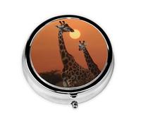 Pill Case Giraffe at Sunset Round Pill Box Daily 3 Compartment Travel Pill Container for Pocket Purse Portable Medicine Cod Liver Oil Storage Box 3 Times a Day Pill Organizer