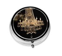 Pill Case Gorgeous Crystal Chandelier Round Pill Box Daily 3 Compartment Travel Pill Container for Pocket Purse Portable Medicine Cod Liver Oil Storage Box 3 Times a Day Pill Organizer