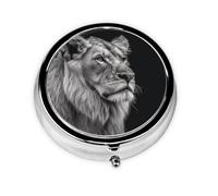 Pill Case Gray Lion Round Pill Box Daily 3 Compartment Travel Pill Container for Pocket Purse Portable Medicine Cod Liver Oil Storage Box 3 Times a Day Pill Organizer