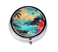 Pill Case Hello Hawaii Round Pill Box Daily 3 Compartment Travel Pill Container for Pocket Purse Portable Medicine Cod Liver Oil Storage Box 3 Times a Day Pill Organizer