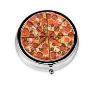 Pill Case I Love Pizza Round Pill Box Daily 3 Compartment Travel Pill Container for Pocket Purse Portable Medicine Cod Liver Oil Storage Box 3 Times a Day Pill Organizer