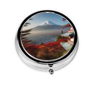 Pill Case Japan Mount Fuji Landscape Round Pill Box Daily 3 Compartment Travel Pill Container for Pocket Purse Portable Medicine Cod Liver Oil Storage Box 3 Times a Day Pill Organizer